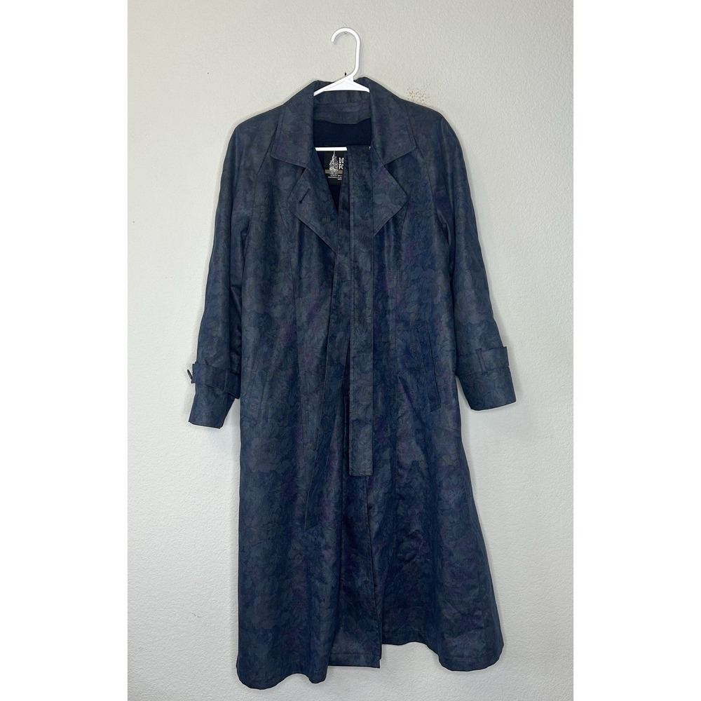 VTG 80s London Fog Wamsutta Floral Trench Coat Rain Jacket Blue Purple Womens 6P